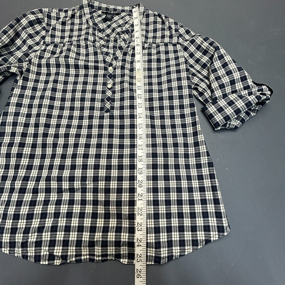 Lucky Brand Plaid Blouse Women's Size Small Black White Gingham 3/4 Sleeve Top - Picture 8 of 11